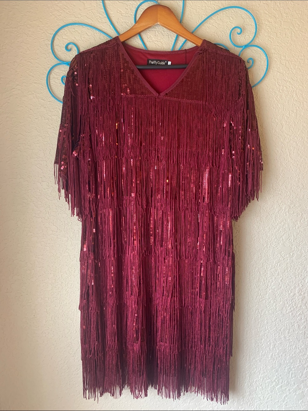 Women's Burgundy “Swingers style flapper” Fringe Sequin Dress